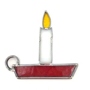 Vintage Stained Glass Candle Christmas Suncatcher Leaded Glass Ornament
